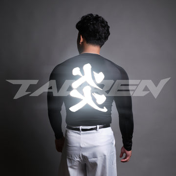 Reflective Flame Kanji Compression Long Sleeve in Black