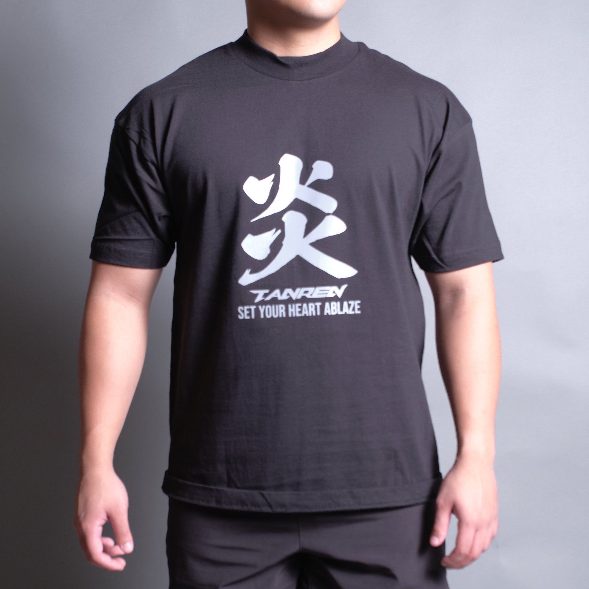 Reflective Flame Kanji Oversized Tee in Black