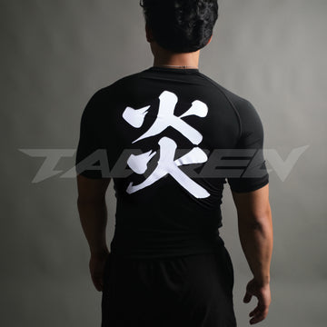 Flame Kanji Compression Short Sleeve in Black