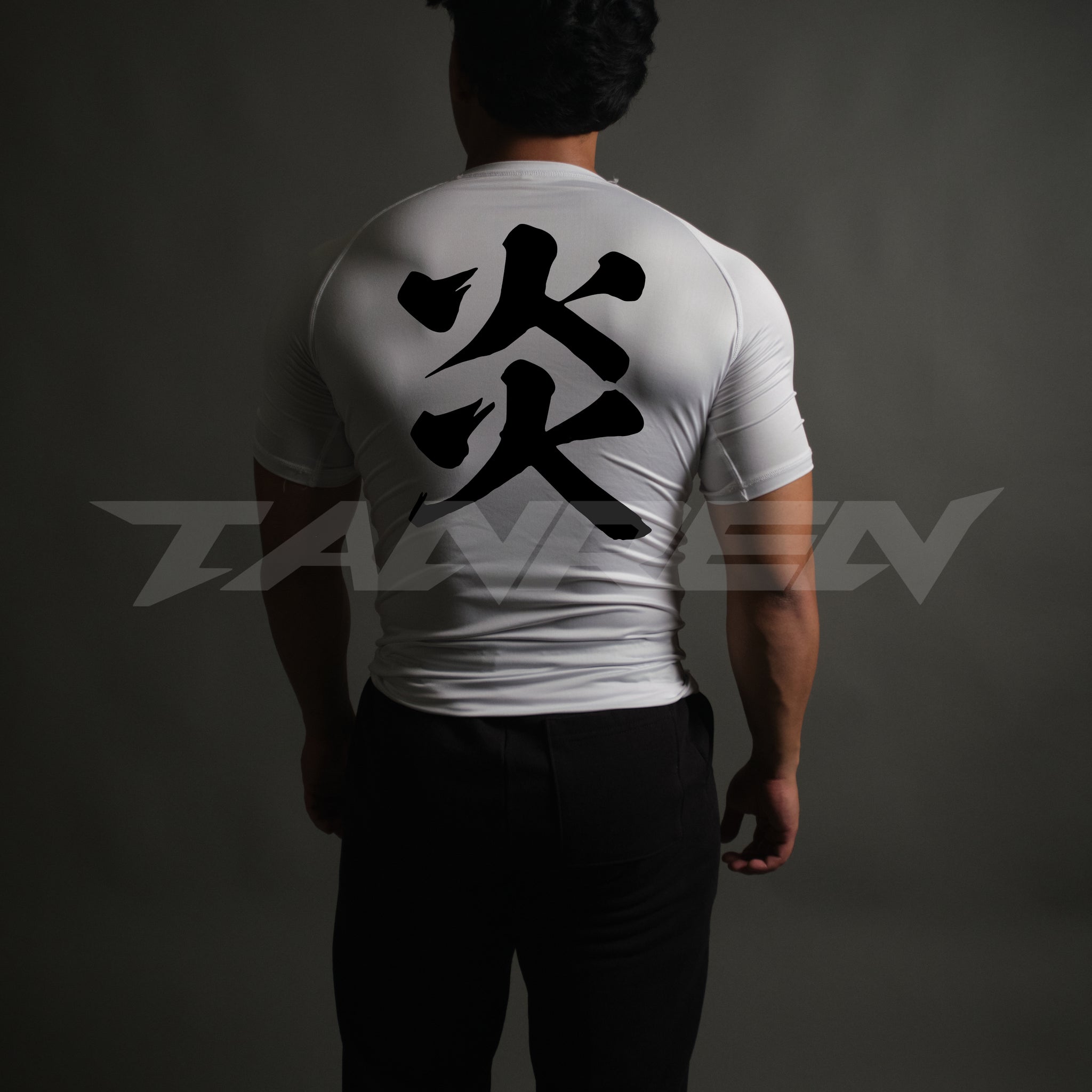 Flame Kanji Compression Short Sleeve in White