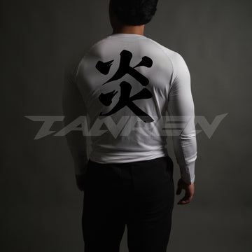 Flame Kanji Compression Long Sleeve in White