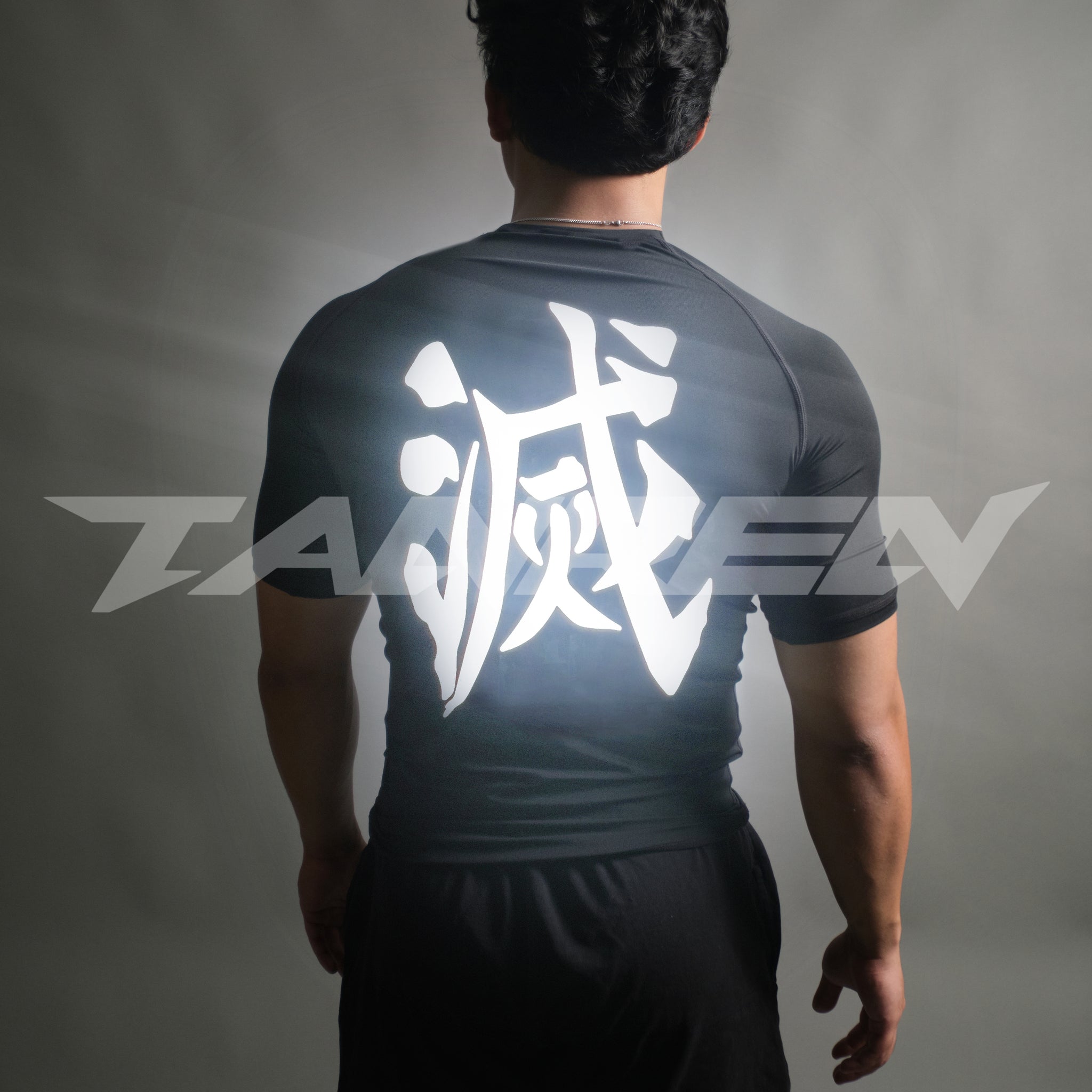 Reflective Destroy Kanji Compression Short Sleeve in Black